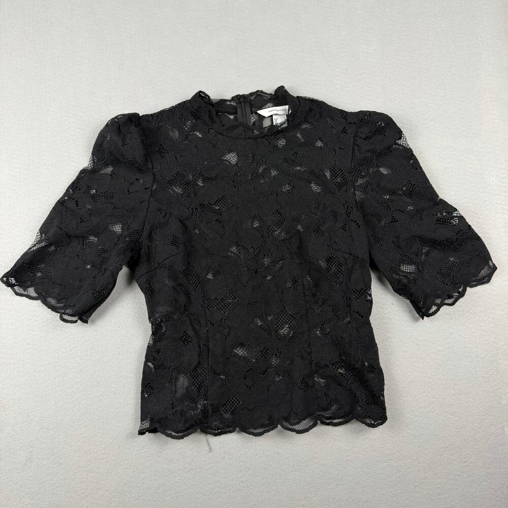 H&M Edition Black Floral Lace Puff Sleeve Top S